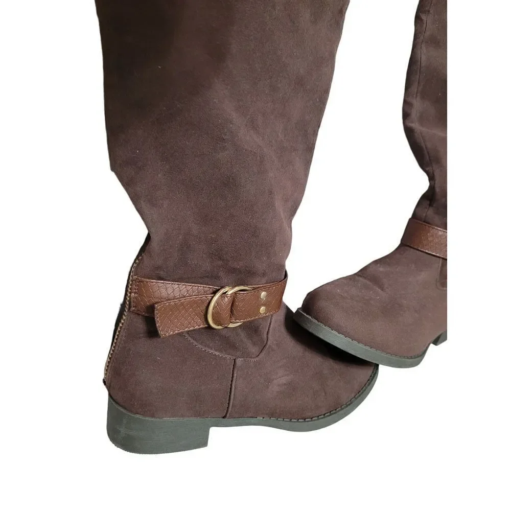 Brown Faux Suede Buckle Strap Over‎ the Knee Womens Back Zippered Boot Size 7